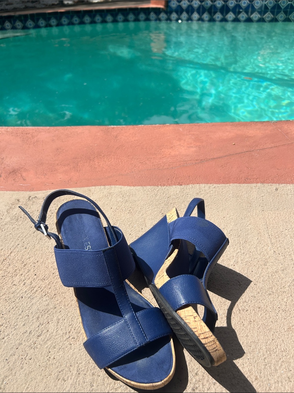 AEROSOLES Navy Blue Cork-Platform Wedge Sandals